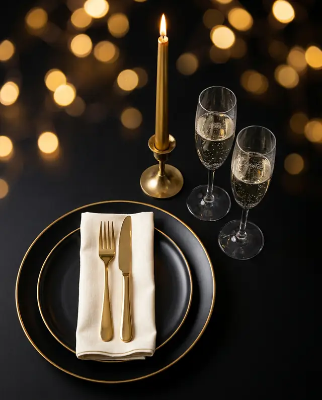 A gala table setting with champagne (illustrative image)
