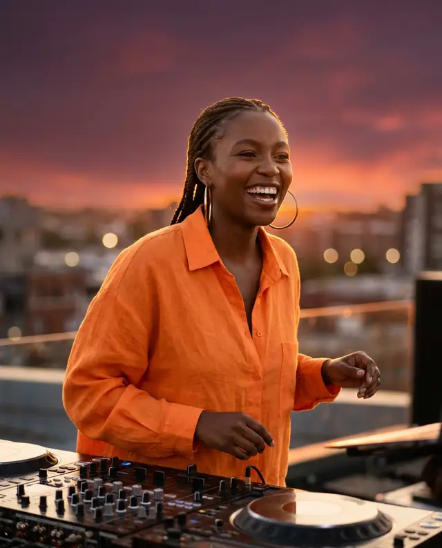 DJ at sunset (illustrative image, fictional artist)