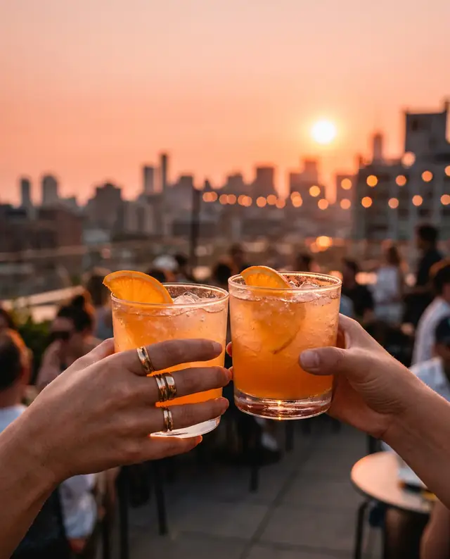 Cocktails toasted at sunset (illustrative image)